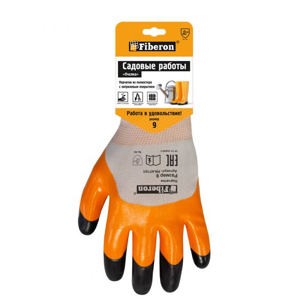 Gloves "Gardening-Bee" nitrile coating orange-black L 132 321